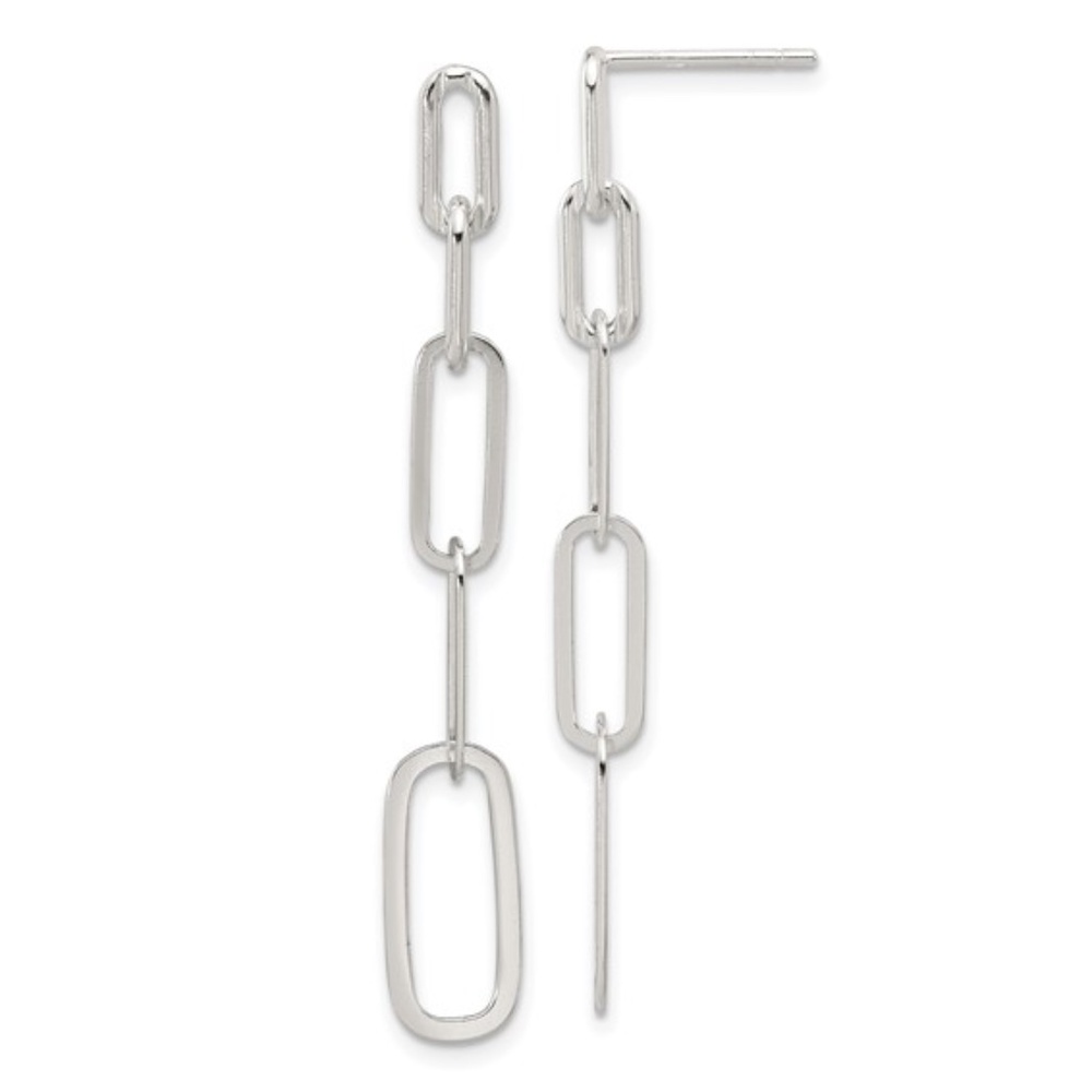 Paperclip Link Post Dangle Earrings Sterling Silv… - image 1
